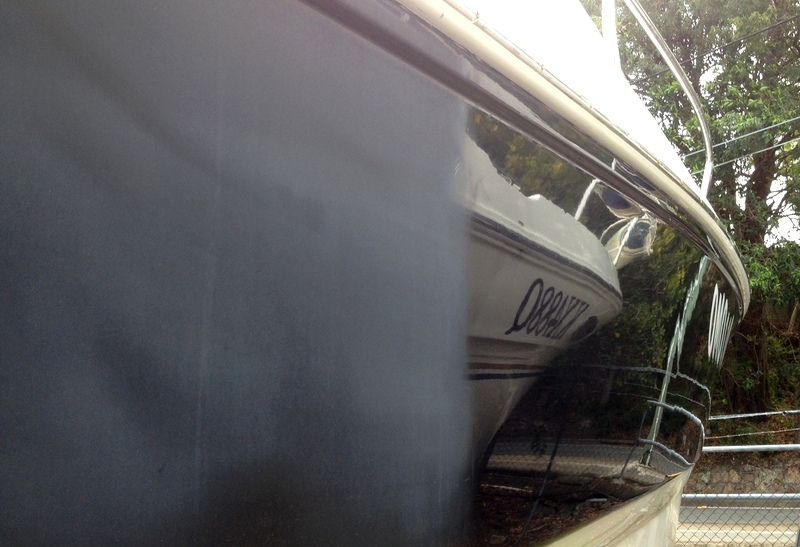 Boat hull gel coat before polish restoration