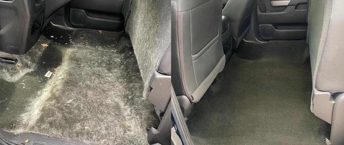 Pet hair and enzyme odor removal from vehicle seats