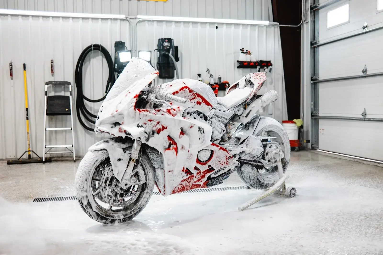 Motorcycle detailing before ceramic coating application
