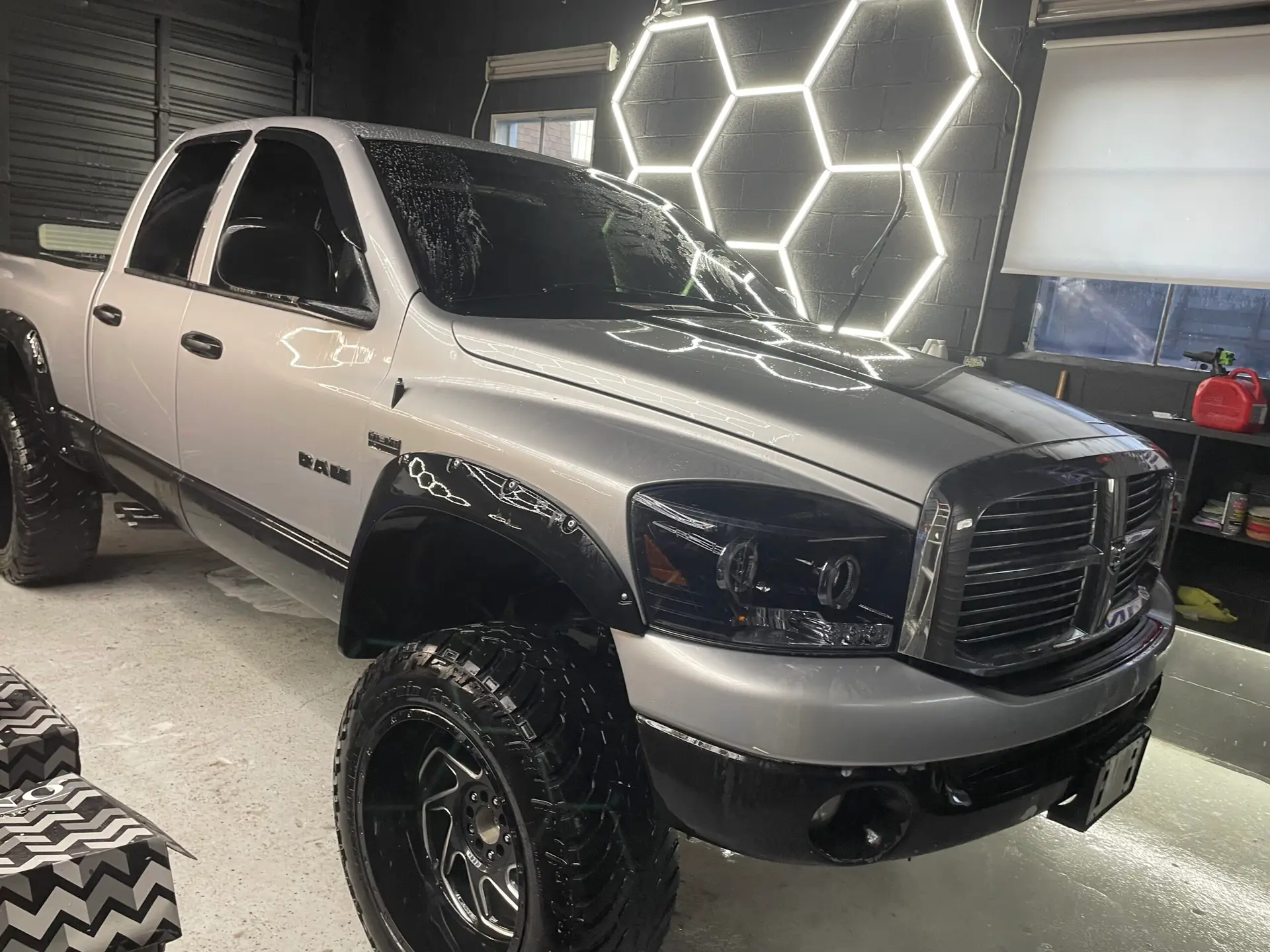 Vehicle mid-wash and decontamination in the ST6 shop, Colorado Springs